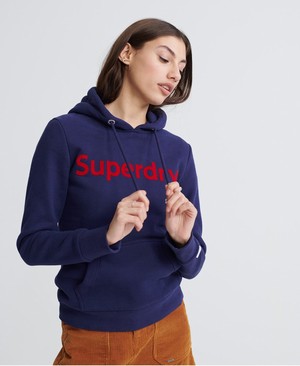 Superdry Registered Flock Női Kapucnis Pulóver Sötétkék | SAHRB1208